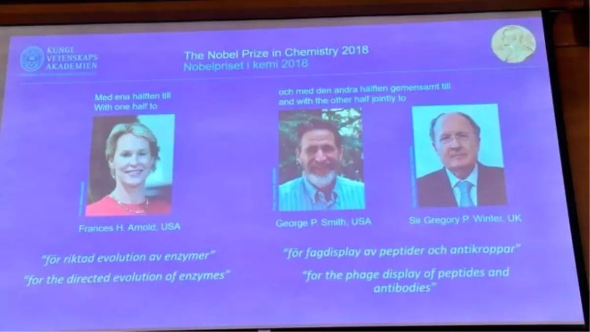 Nobel Kimya Ödülü, Protein Üretimi Çalışmalarıyla Frances Arnold, George P. Smith ve Gregory...