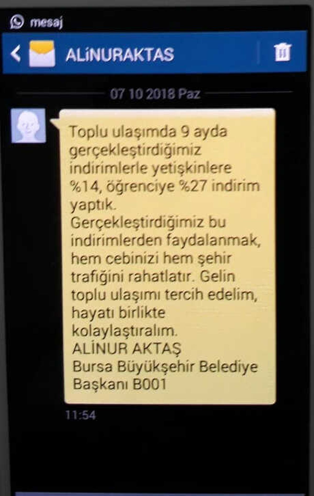 Başkan Aktaş\'tan, Sms ile \'Toplu Ulaşım\' Çağrısı