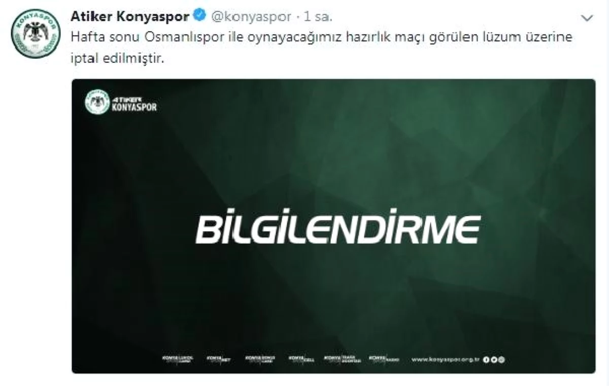 Atiker Konyaspor, Osmanlıspor Hazırlık Maçını İptal Ettiklerini Duyurdu
