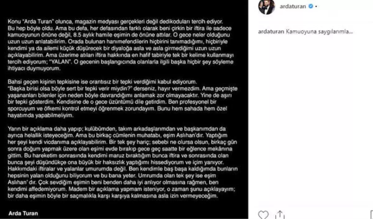 Arda Turan: "Bir Daha Eşimin Böyle Bir Saçmalıkla Karşı Karşıya Kalmasına Asla İzin Vermeyeceğim"