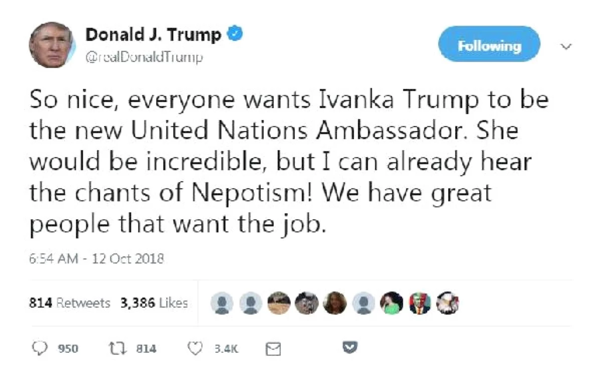 Trump: İvanka BM Elçisi Olarak İyi Bir İş Çıkaracağına İnanıyorum