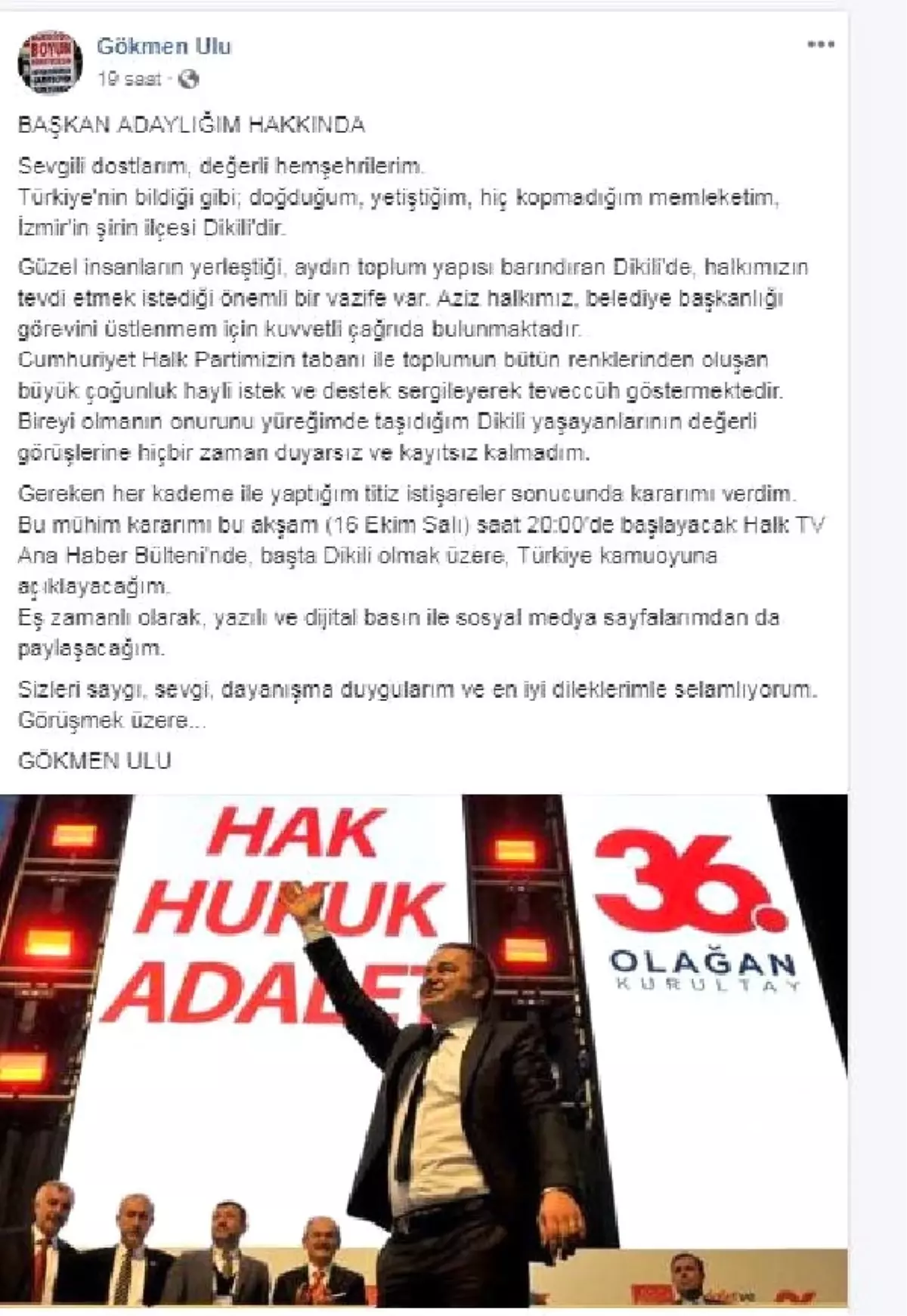 Gazeteci Gökmen Ulu, Dikili İçin CHP\'den Aday Adayı