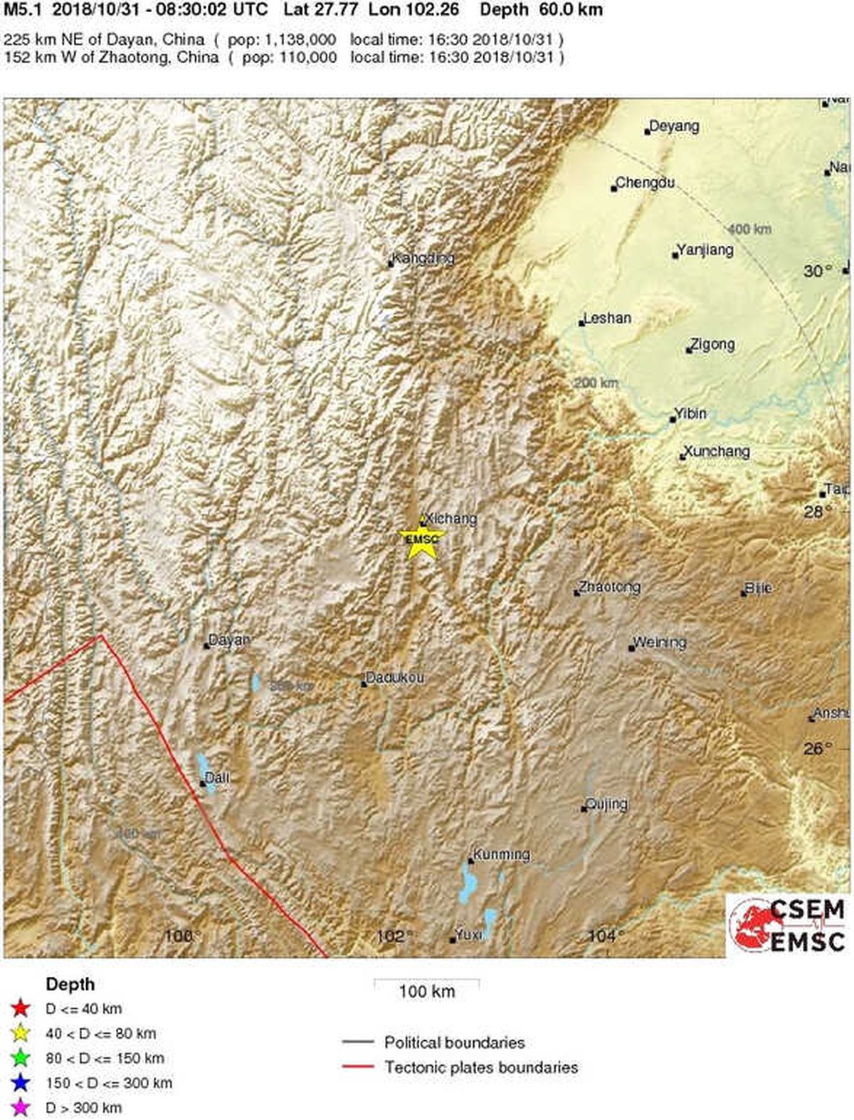 Çin\'de 5,1 Büyüklüğünde Deprem