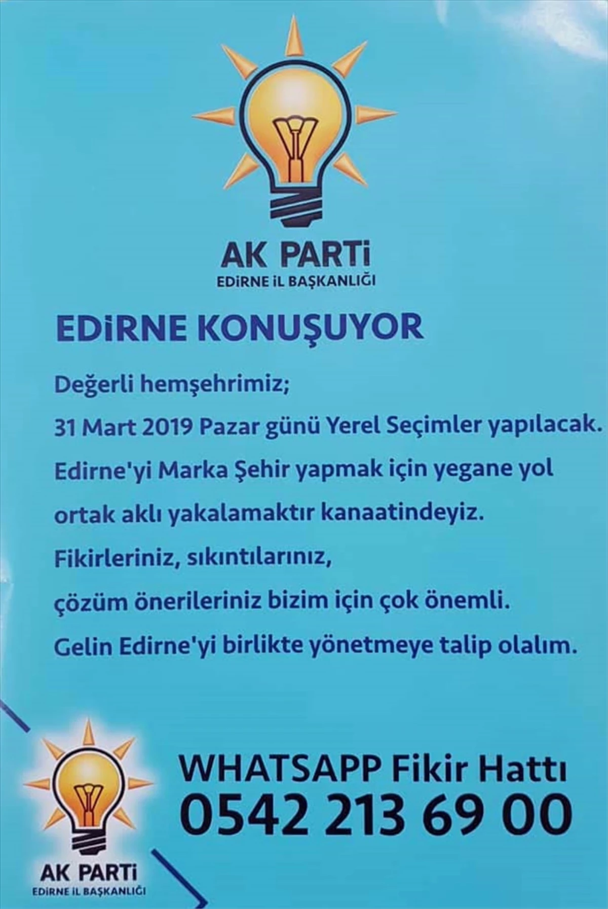 AK Parti Edirne İl Başkanlığı "Fikir Hattı" Kurdu