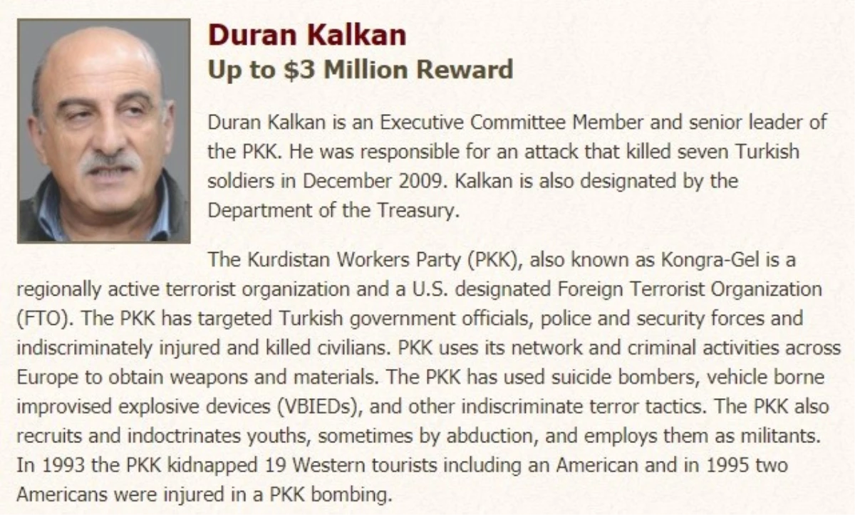 Abd, Üst Düzey 3 PKK\'lı Terörist İçin 12 Milyon Dolar Ödül Koydu