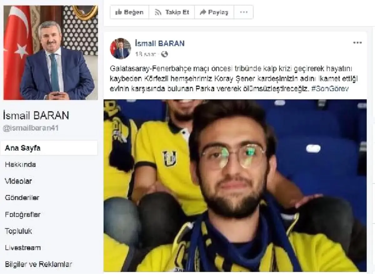 Fenerbahçe Taraftarı Koray\'ın Adı, Evinin Yakınındaki Parka Verilecek