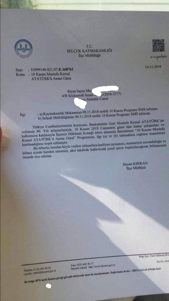 10 Kasım Törenine Katılmayan İmam Hakkında Soruşturma Başlatıldı