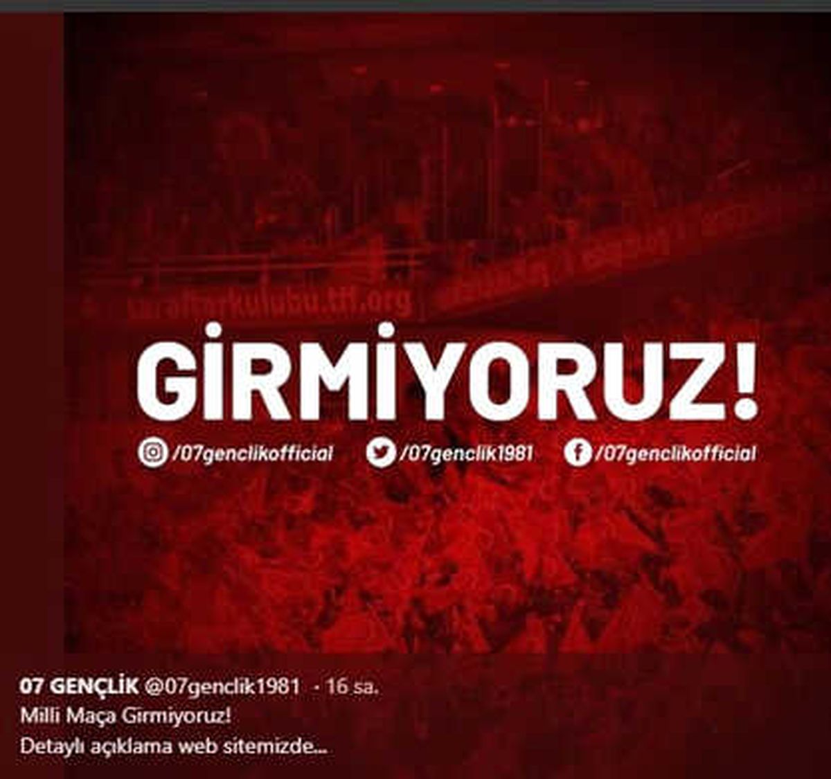 Antalyaspor Taraftar Grubundan Milli Maça Gitmeme Kararı