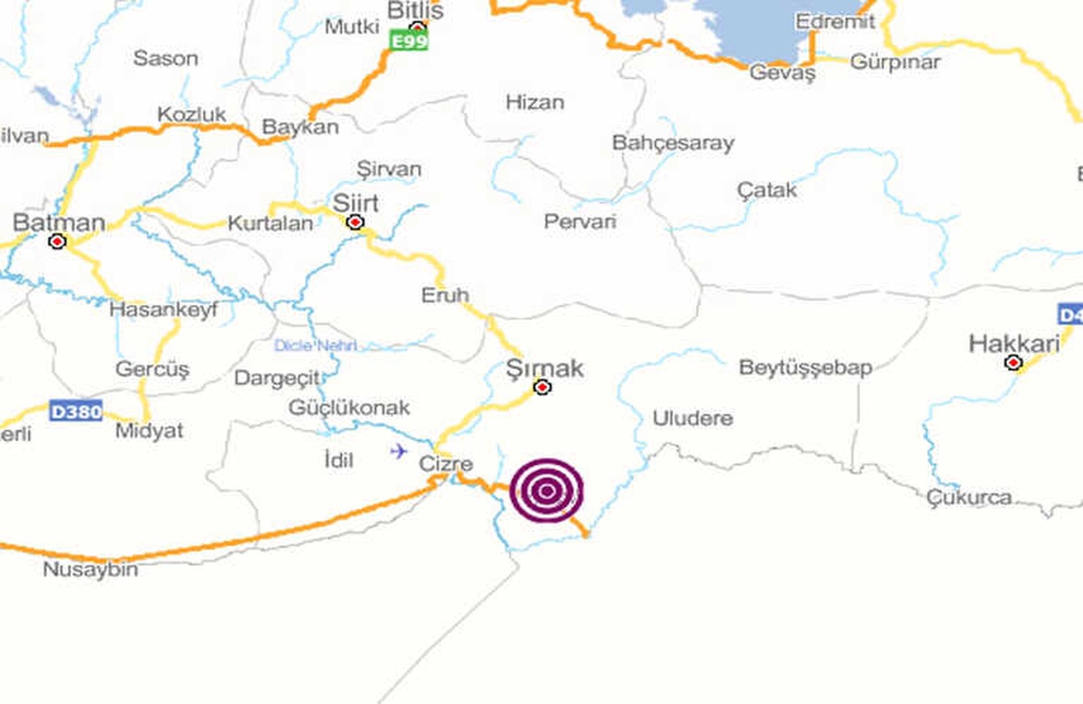 Şırnak\'ta 4.1 Büyüklüğünde Deprem