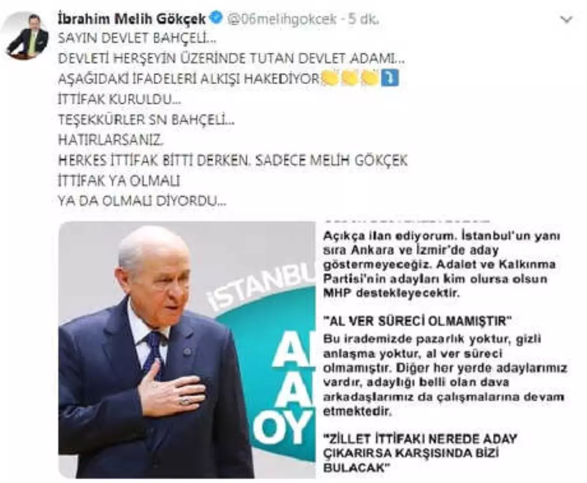 Gökçek\'ten Bahçeli\'ye Teşekkür