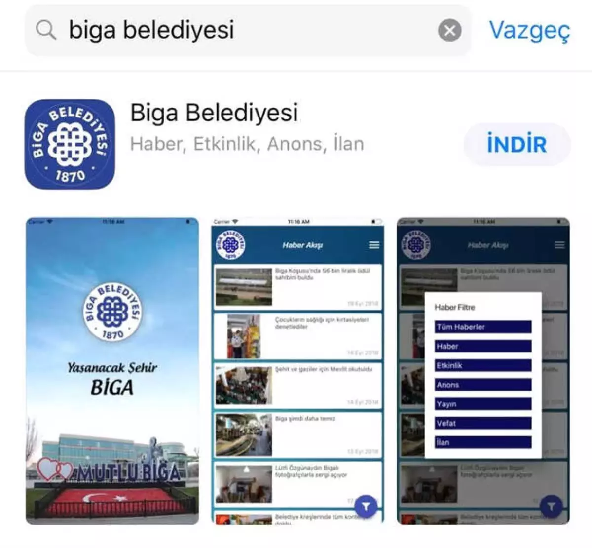 Biga Belediyesi Mobil Uygulaması Yayında