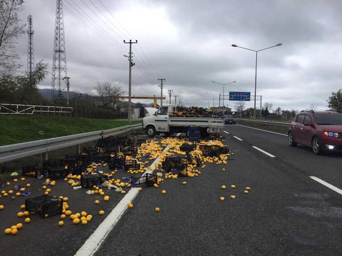 Limon Yüklü Kamyonet Kaza Yaptı