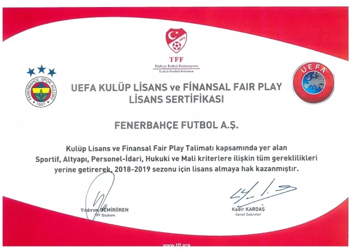 Fenerbahçe UEFA Lisansı Aldı