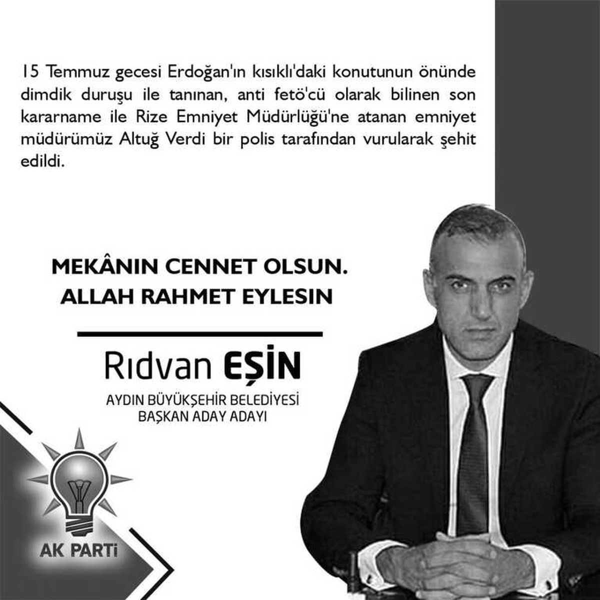 Eşin\'den Şehit Emniyet Müdürü İçin Taziye Mesajı