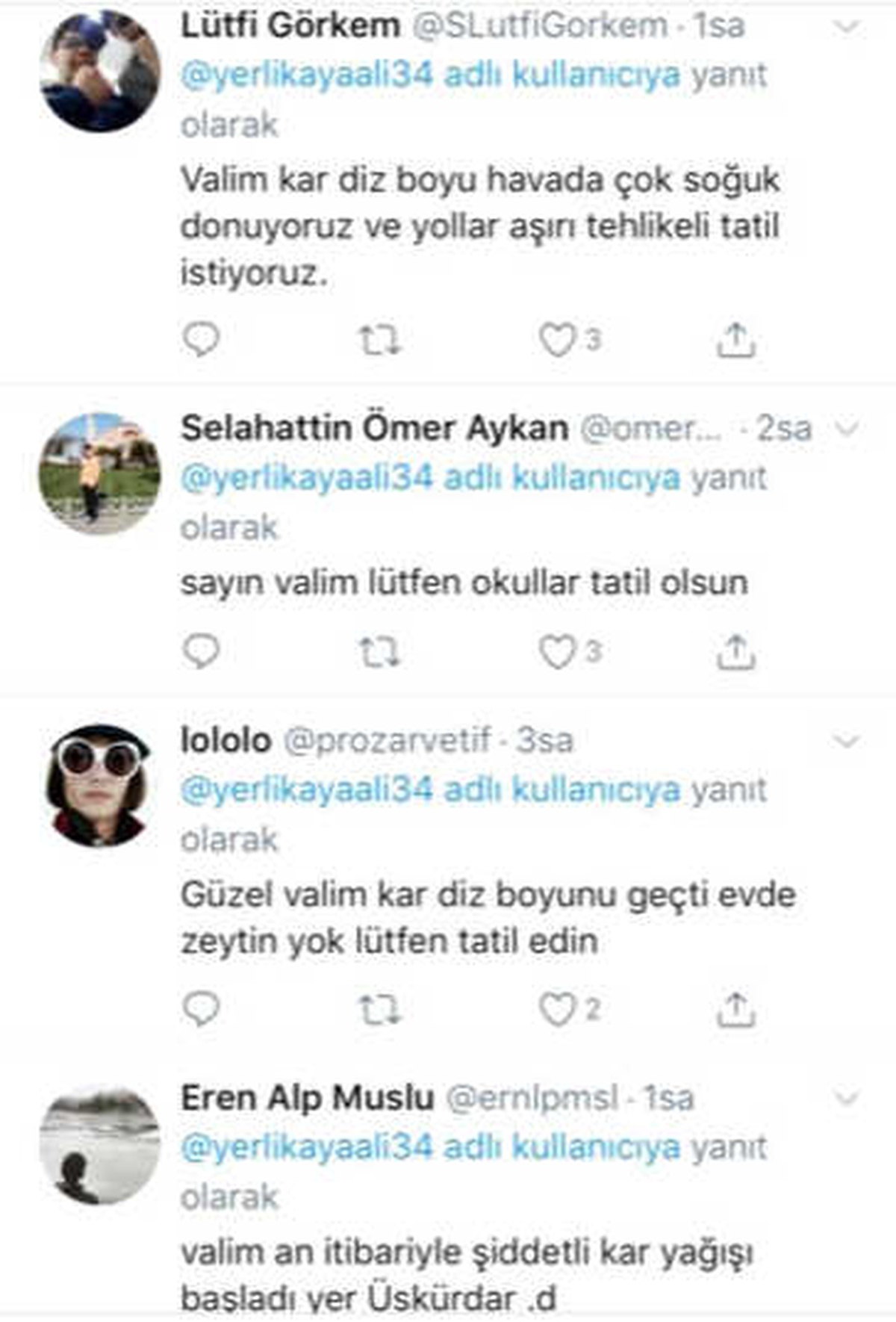 Öğrencilerden Ali Yerlikaya\'ya Kar Tatili Mesajları