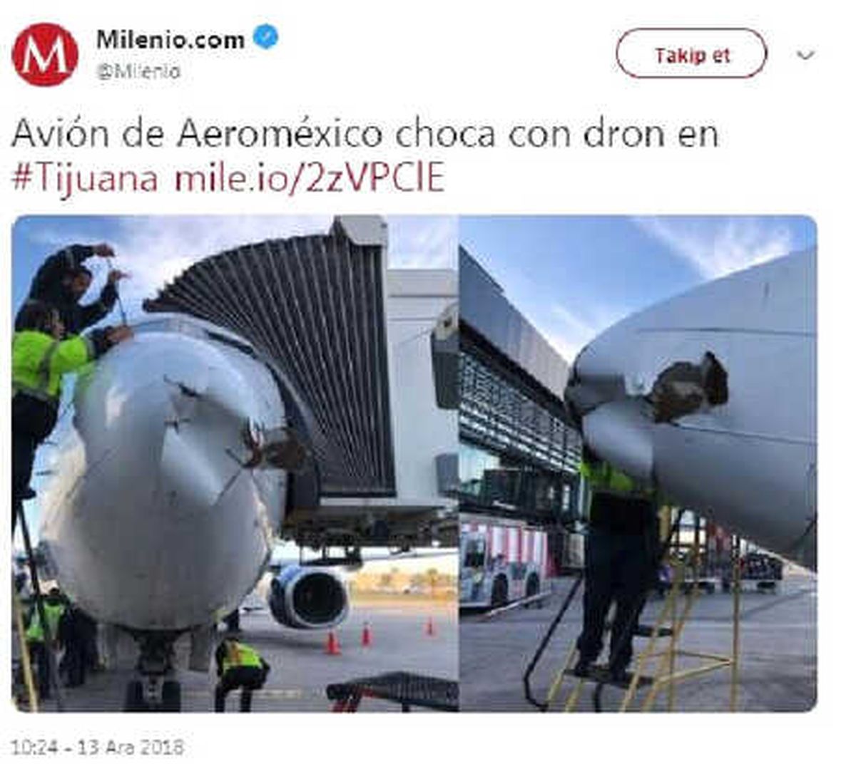 Meksika\'da Drone Yolcu Uçağına Çarptı