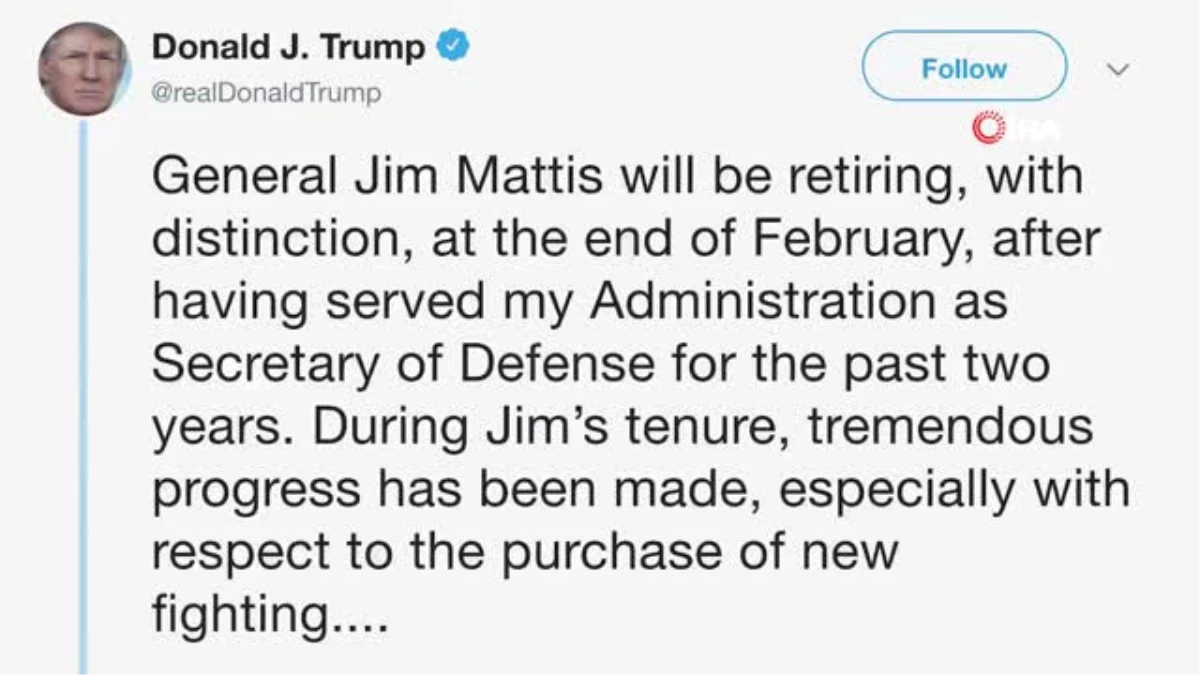 Trump ile Anlaşamayan ABD Savunma Bakanı Jim Mattis\'ten İstifa Kararı