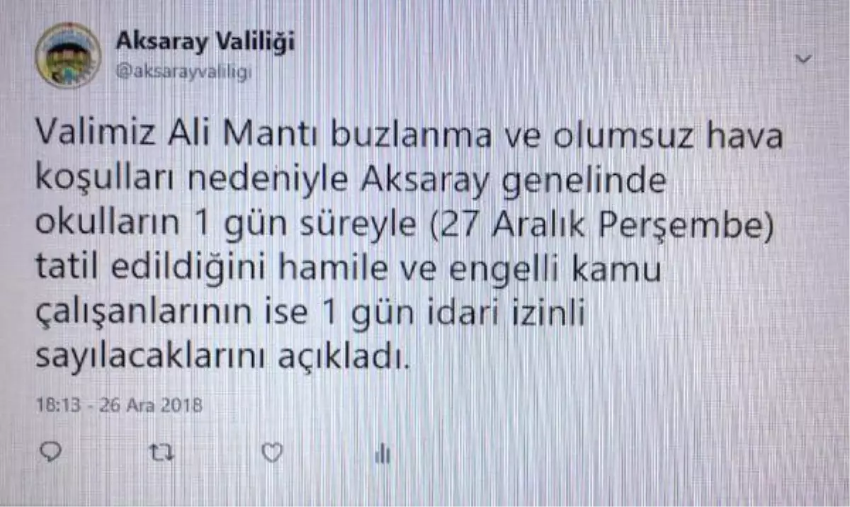 Aksaray\'da Eğitime Bir Gün Ara Verildi