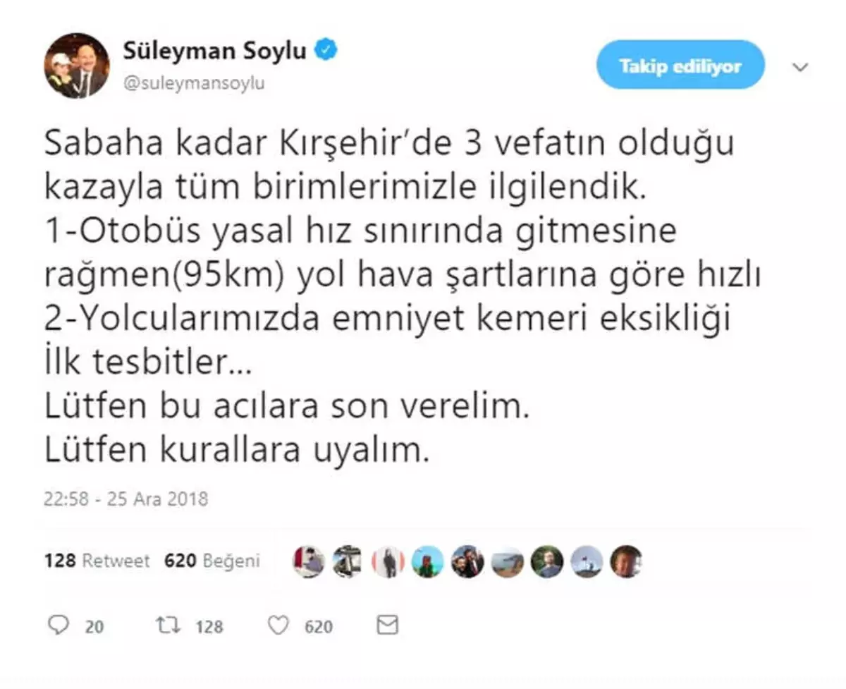 Bakan Soylu\'dan Kırşehir\'deki Otobüs Kazasına İlişkin Açıklama