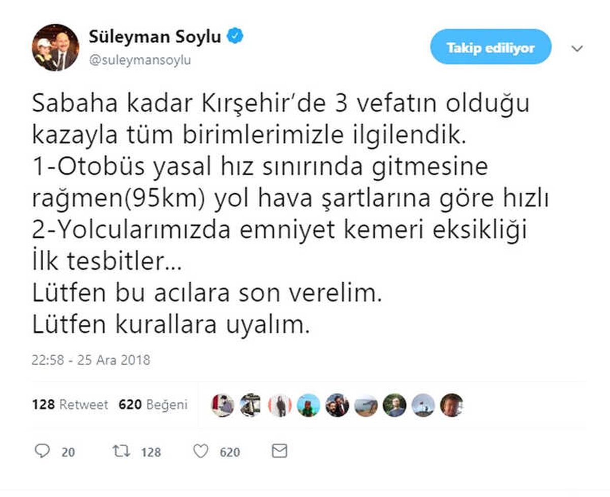 Soylu\'dan Kırşehir\'deki Otobüs Kazasına İlişkin Açıklama