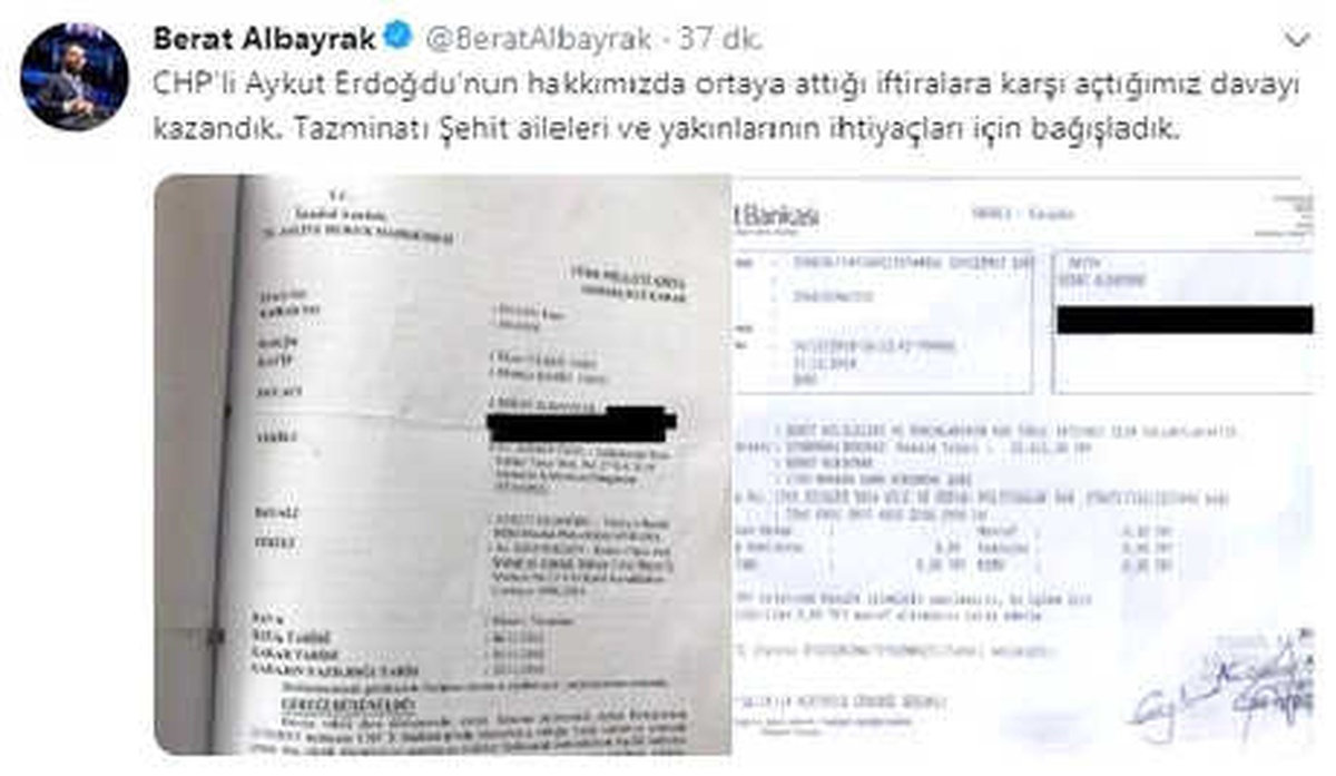 Bakan Albayrak, CHP\'li Erdoğdu\'ya Açtığı Tazminat Davasını Kazandı