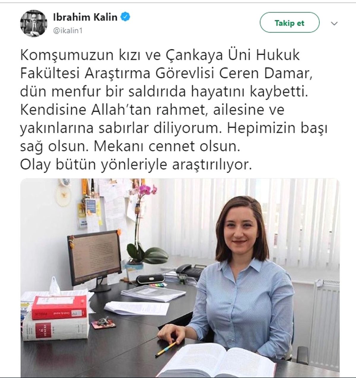 Cumhurbaşkanlığı Sözcüsü Kalın\'dan Ceren Damar Paylaşımı