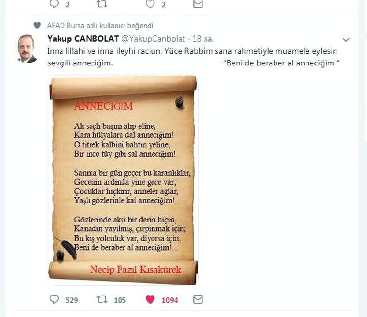 Vali Canbolat\'tan Ölen Annesi İçin Duygusal Paylaşım