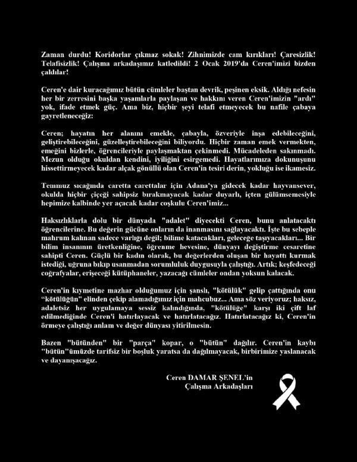 Çalışma Arkadaşlarından Ceren Damar Şenel İçin Mesaj