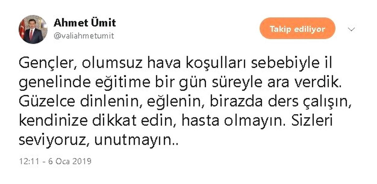 Bolu\'da Okullar Tatil Edildi