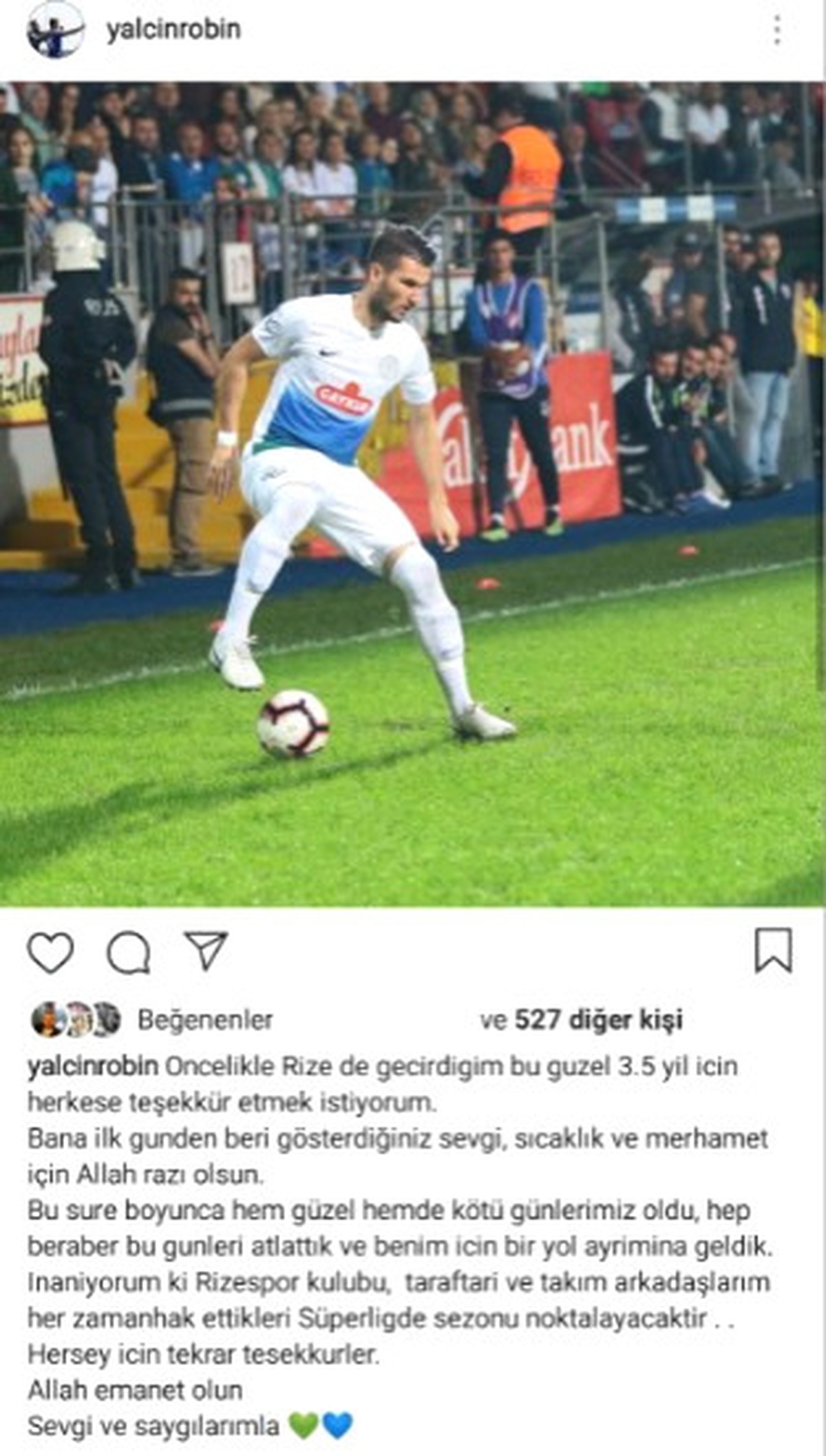 Çaykur Rizespor\'da Robin Yalçın ile Yollar Ayrıldı