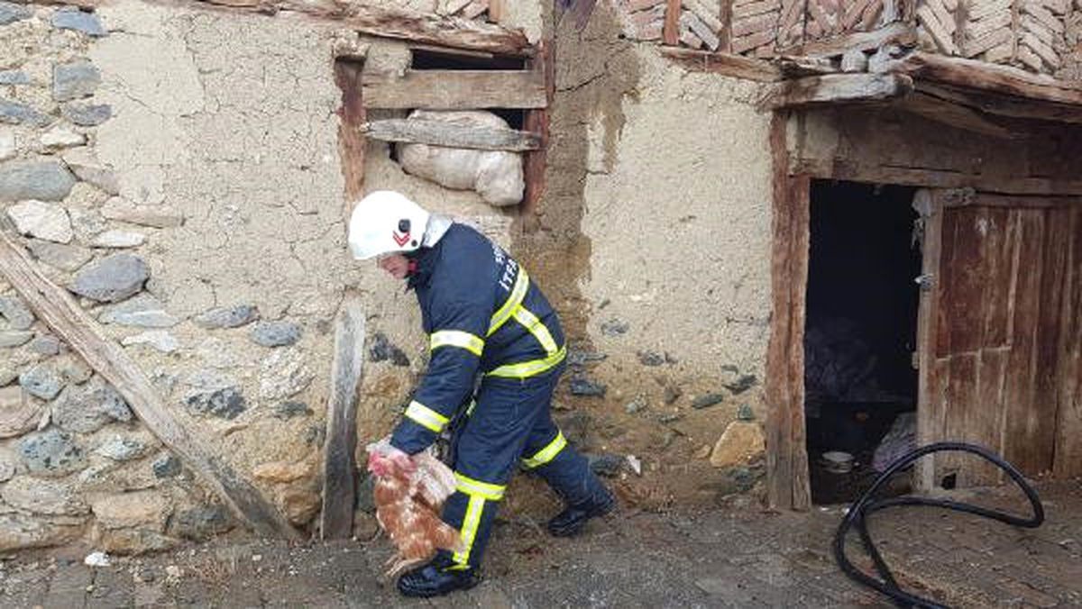İtfaiye, Ahşap Evdeki Yangına Müdahale Edip, Kümesteki Tavukları Kurtardı