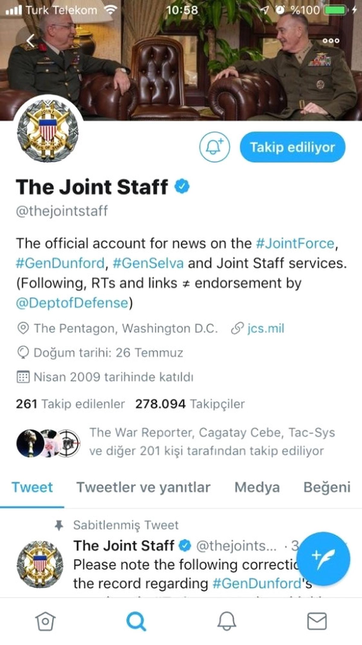 ABD Genelkurmay Başkanlığı, Dunford-Güler Görüşmesini Kapak Fotoğrafı Yaptı