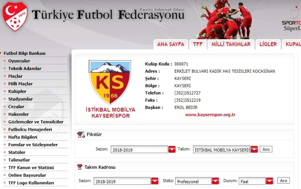Tff, Kayserispor\'un İsmini Güncelledi