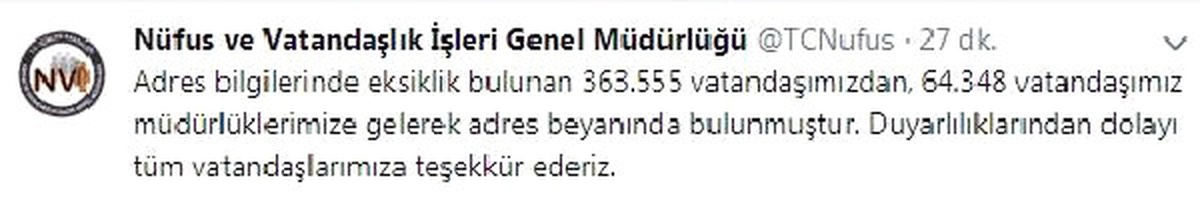 Nüfus ve Vatandaşlık İşleri Genel Müdürlüğü\'nden Adres Beyanı Açıklaması