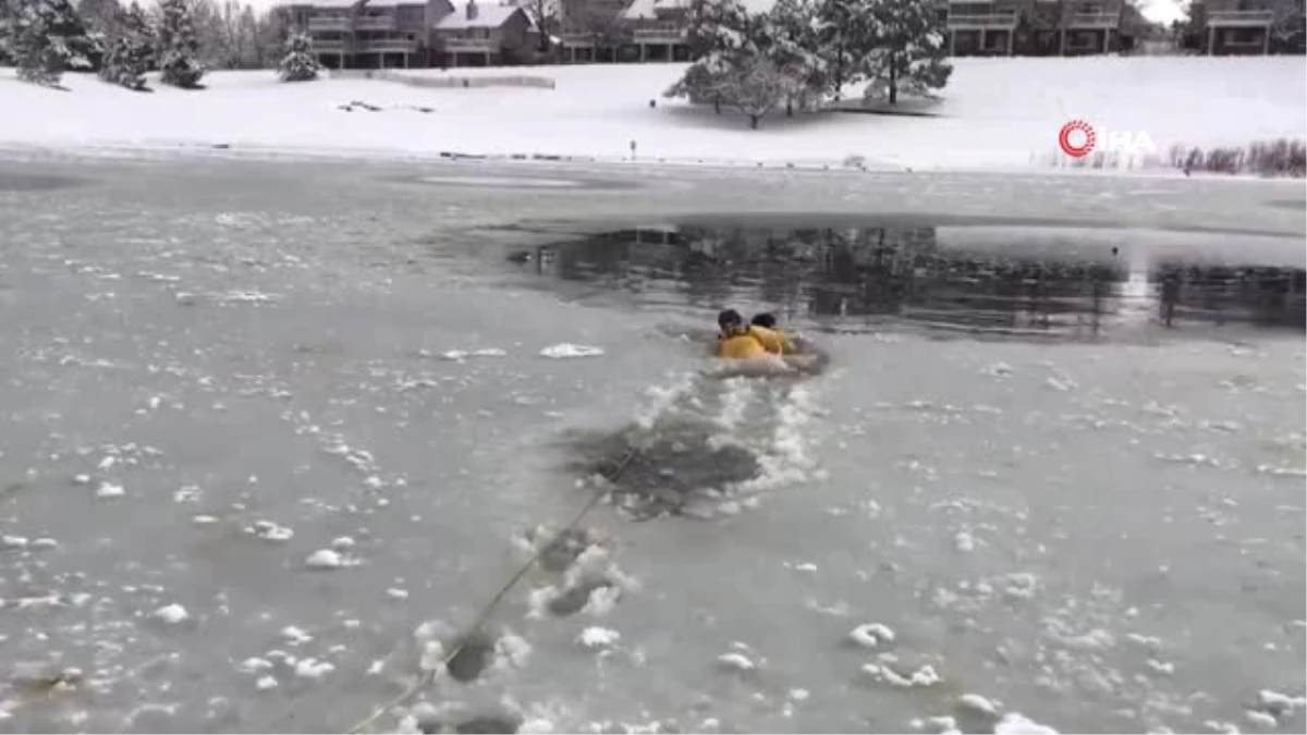 İtfaiyeciler Buz Tutan Göldeki Köpeği Bata Çıka Kurtardı