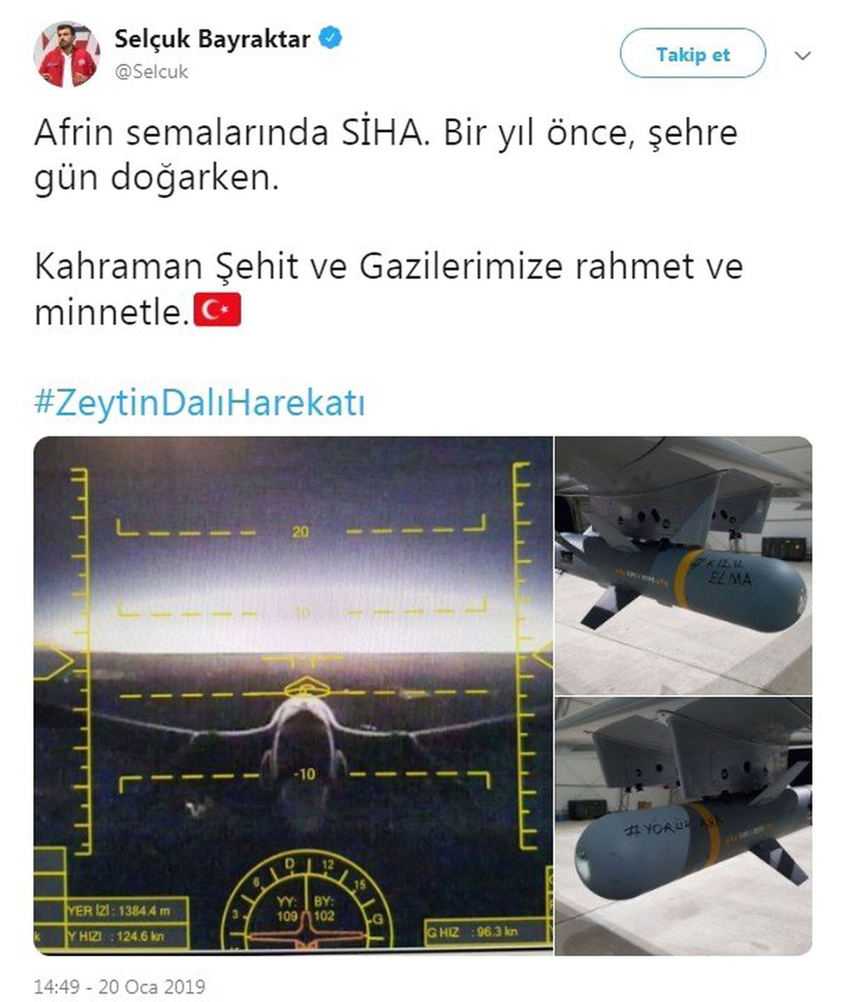 Selçuk Bayraktar\'dan Zeytin Dalı Harekatı Paylaşımı