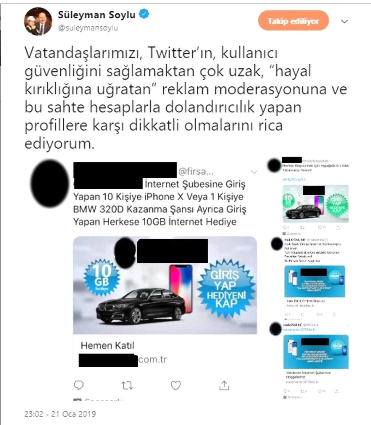 Bakan Soylu\'dan Twitter\'e "Sosyal Medya Dolandırıcıları" Tepkisi