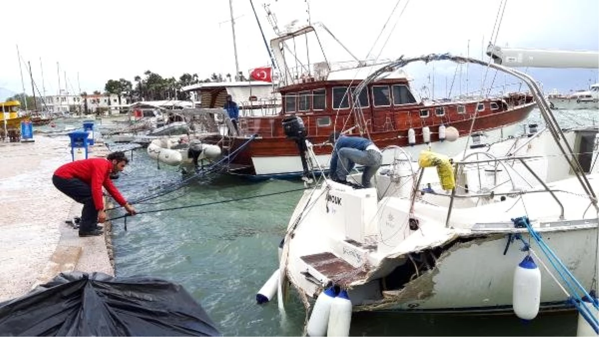 Limanda Demirli Tekne, Fırtınada Beton Rıhtıma Çarptı