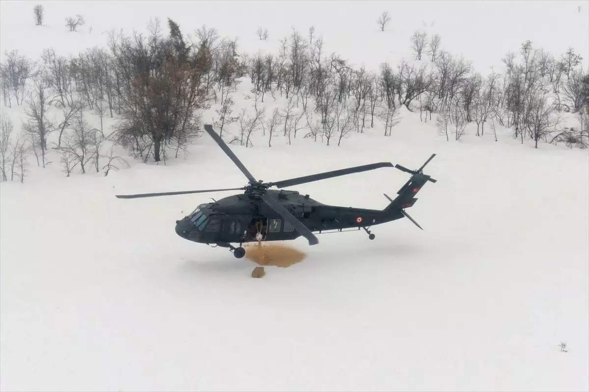 Mehmetçik Aç Kalan Yabani Hayvanların İmdadına "Skorsky" ile Yetişti