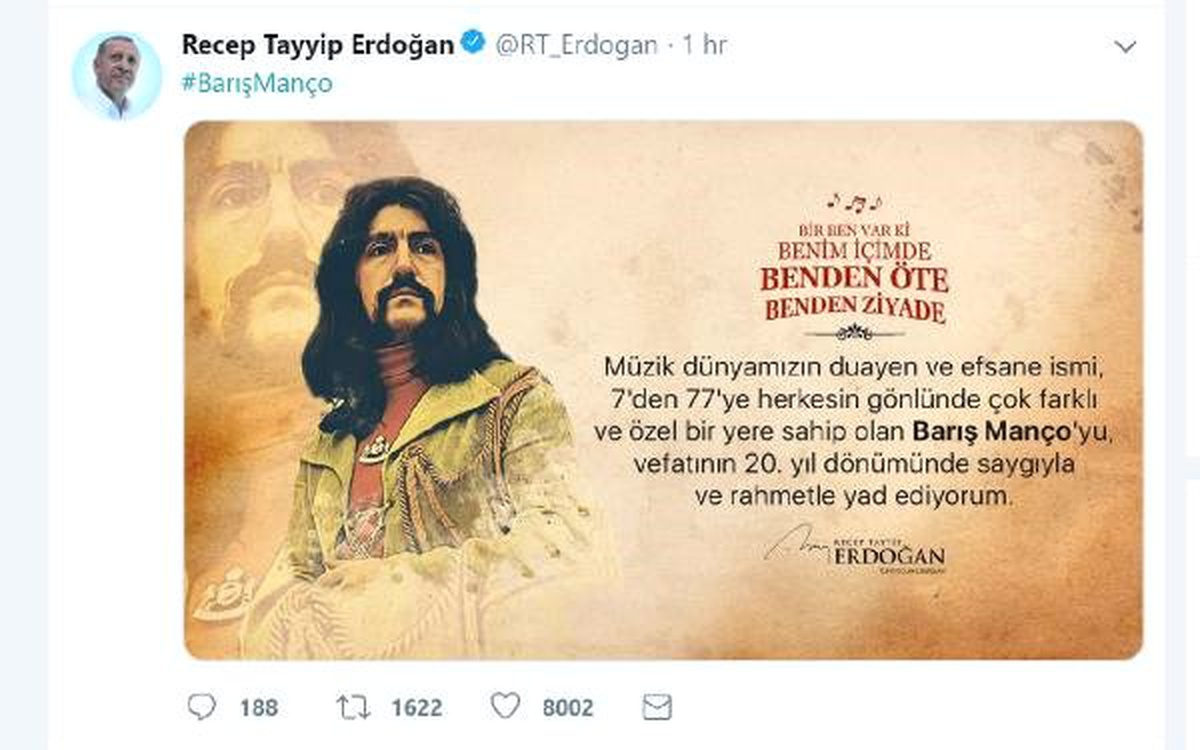 Cumhurbaşkanı Erdoğan\'dan \'Barış Manço\' Paylaşımı