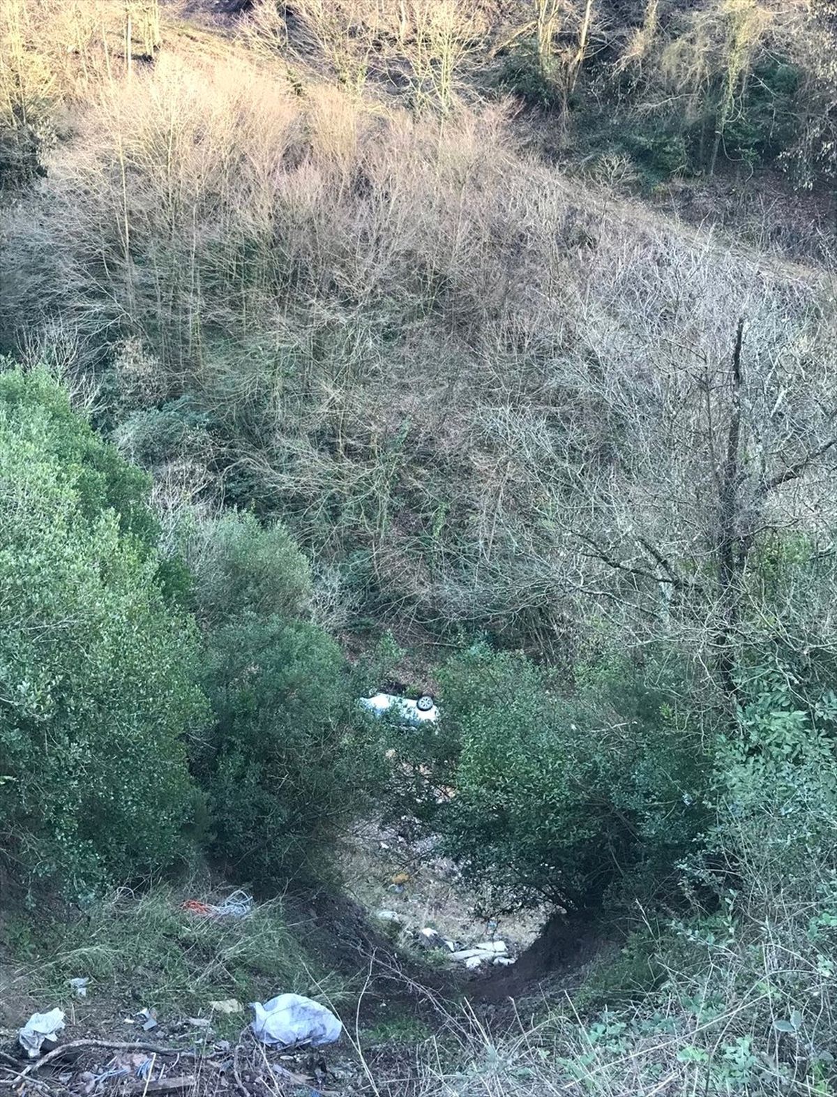 Kocaeli\'de Otomobil Dereye Devrildi: 3 Yaralı