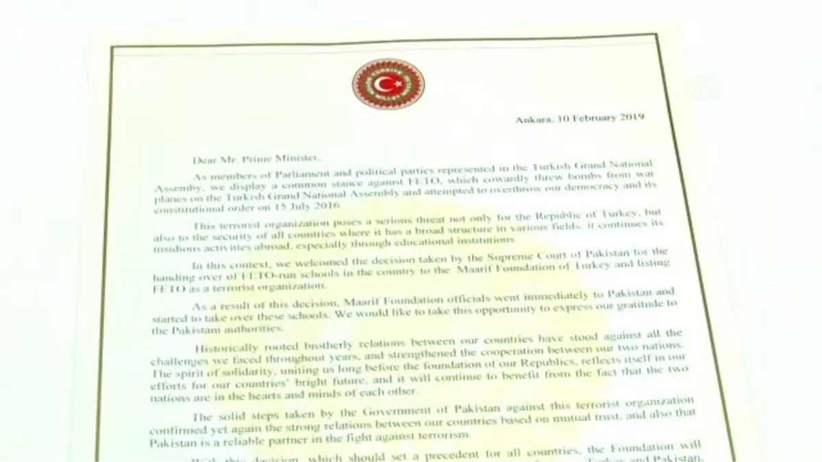 TBMM\'den Pakistan Başbakanı İmran Han\'a Teşekkür Mektubu