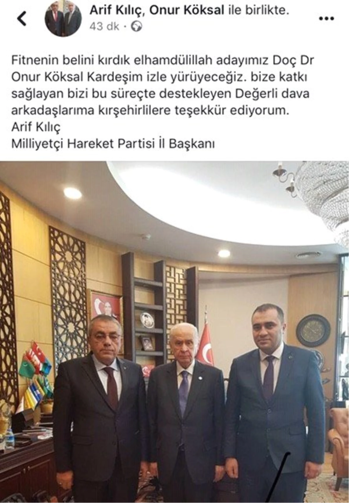 MHP İl Başkanı Arif Kılıç ; "Fitnenin Belini Kırdık Adayımız Onur Köksal"
