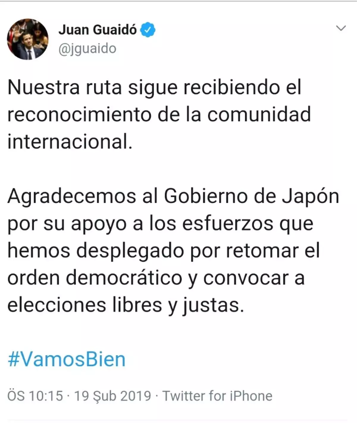 Venezuela\'nın Muhalif Lideri Guaido\'dan Japonya\'ya Teşekkür