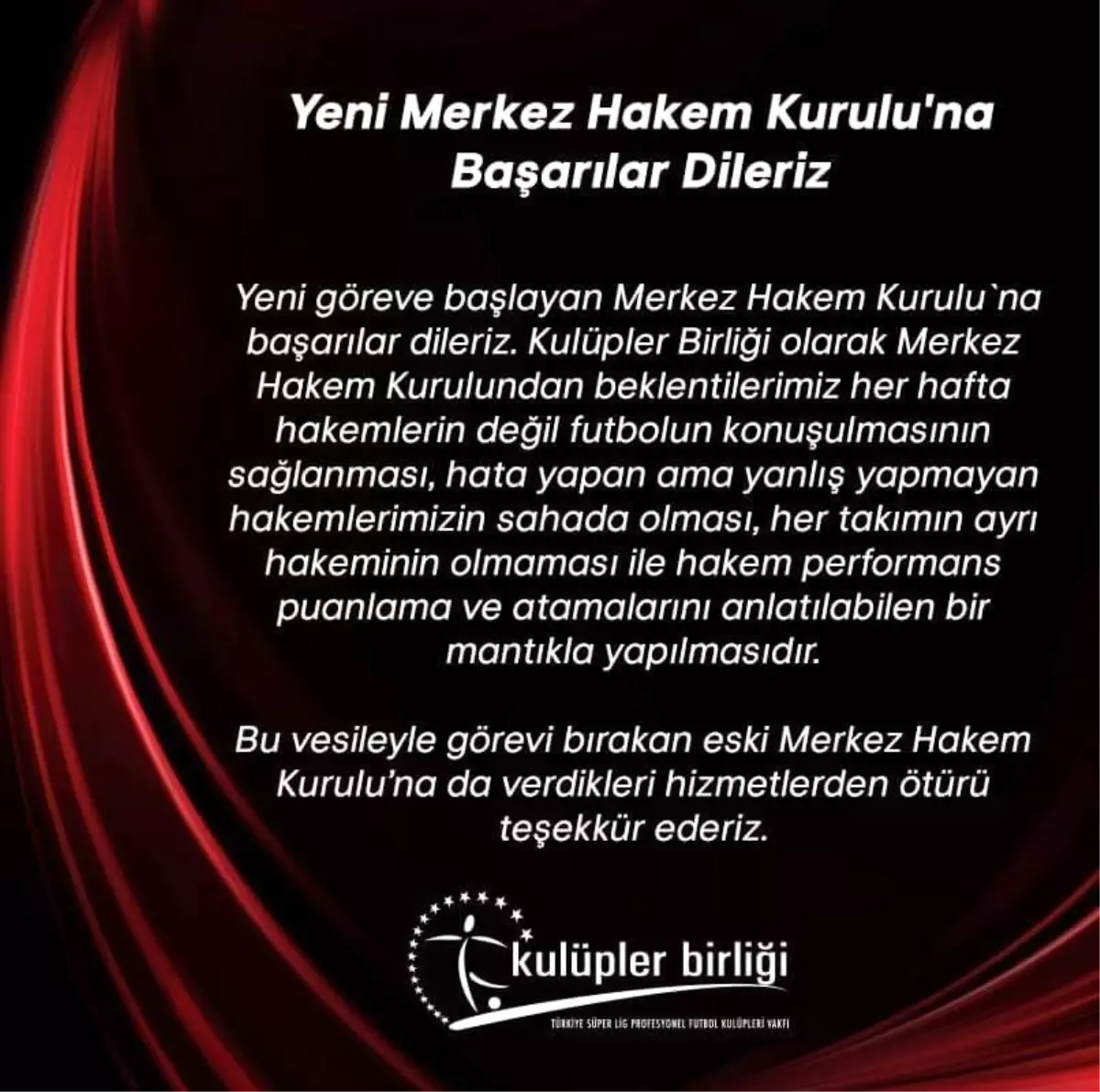 Kulüpler Birliği\'nden Yeni Mhk\'ya Başarı Dileği