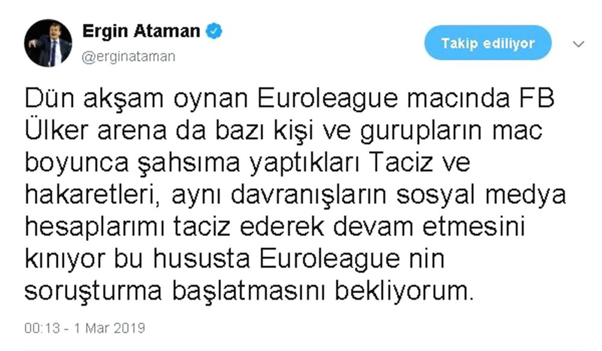 Ergin Ataman\'dan Euroleague\'e Fenerbahçe Çağrısı