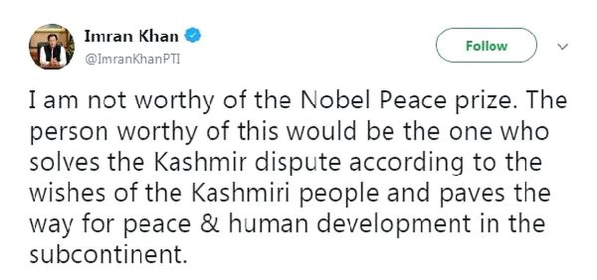 Pakistan Başbakanı Khan: "Nobel\'e, Keşmir Sorununu Çözen Kişi Layıktır"