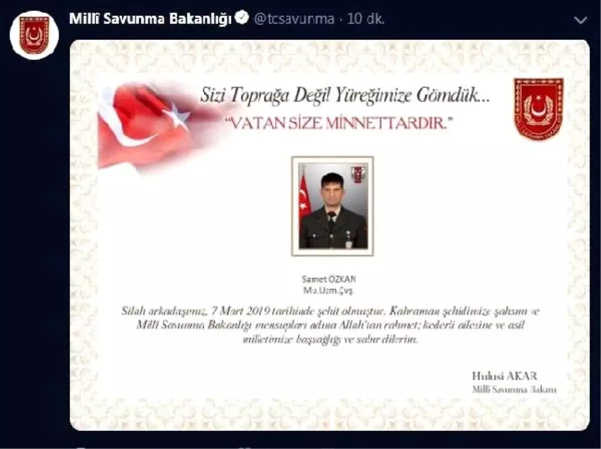 Bakanlıktan Iğdır\'da Silah Kazasında Şehit Olan Asker İçin Açıklama