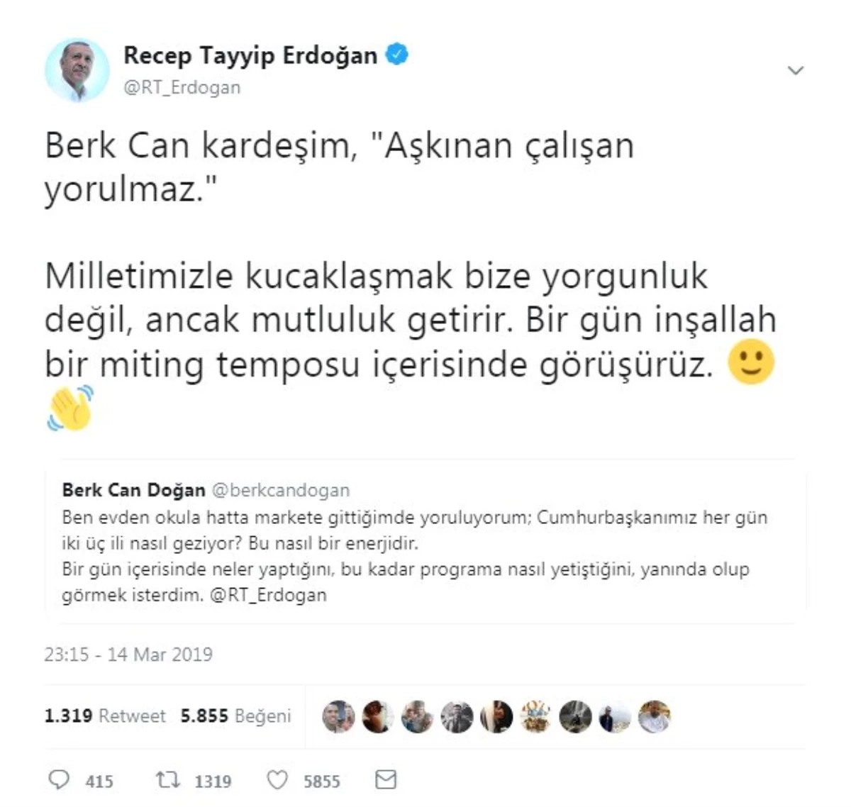 Cumhurbaşkanı Erdoğan: "Aşkınan Çalışan Yorulmaz"