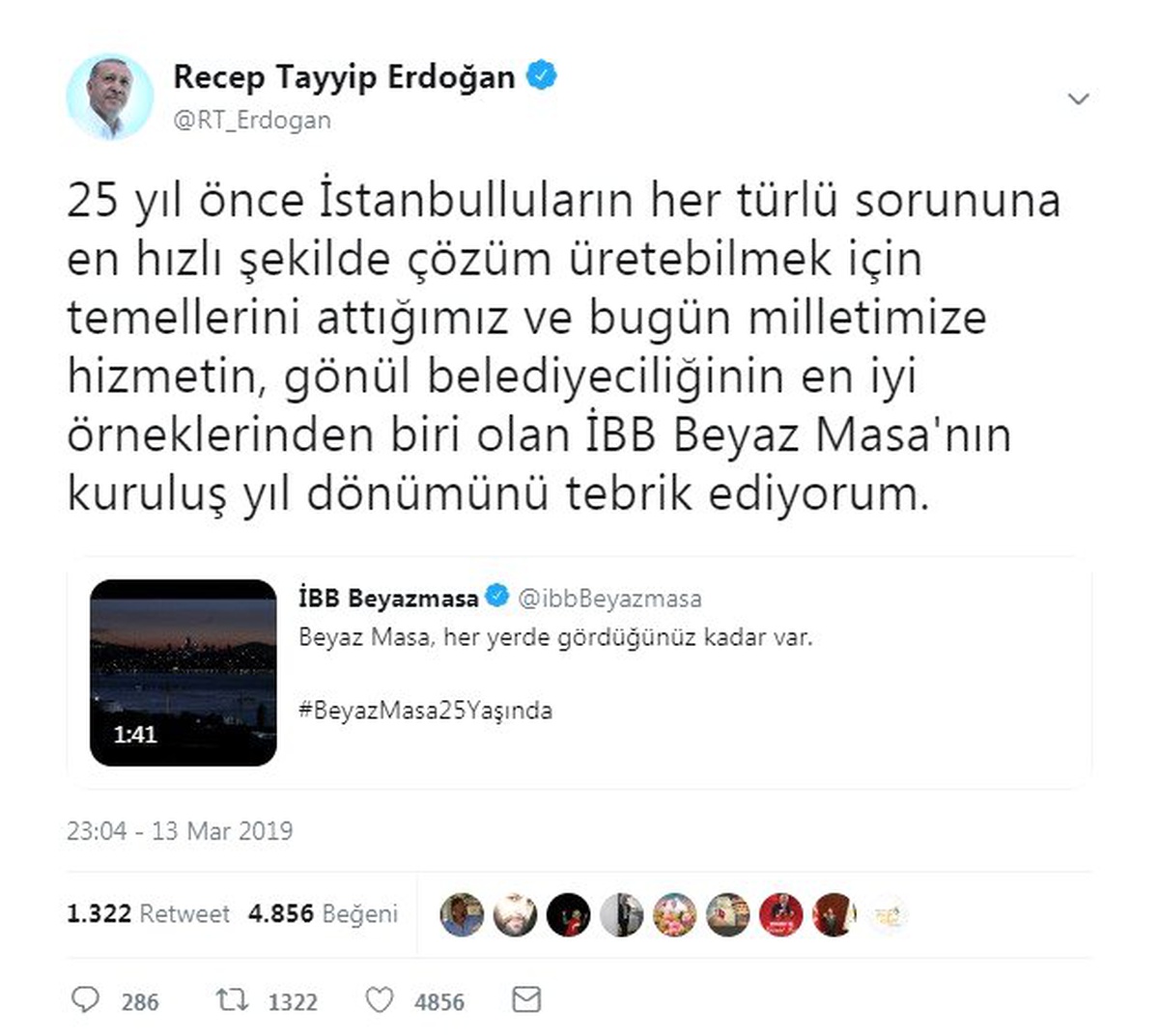 Cumhurbaşkanı Erdoğan İbb Beyaz Masa\'nın 25. Yılını Kutladı